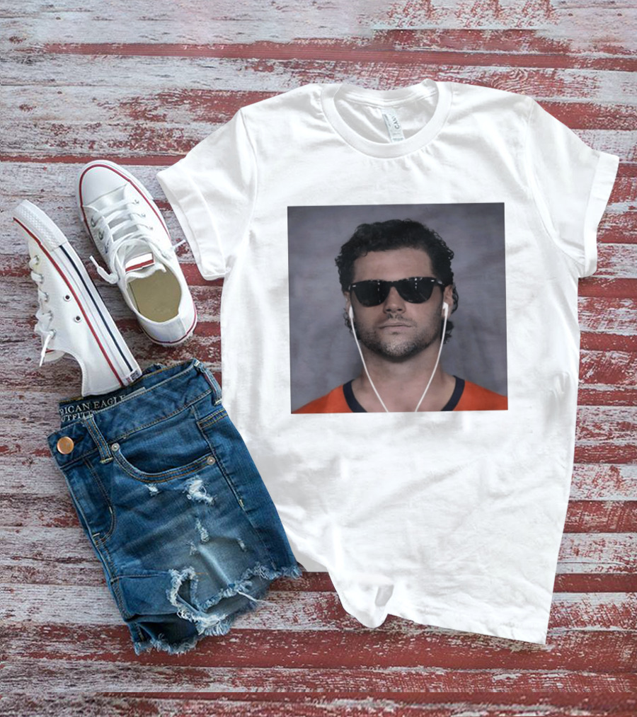 Jarrett Stidham Sunglasses And Earbuds Denver Broncos Orange T-Shirt