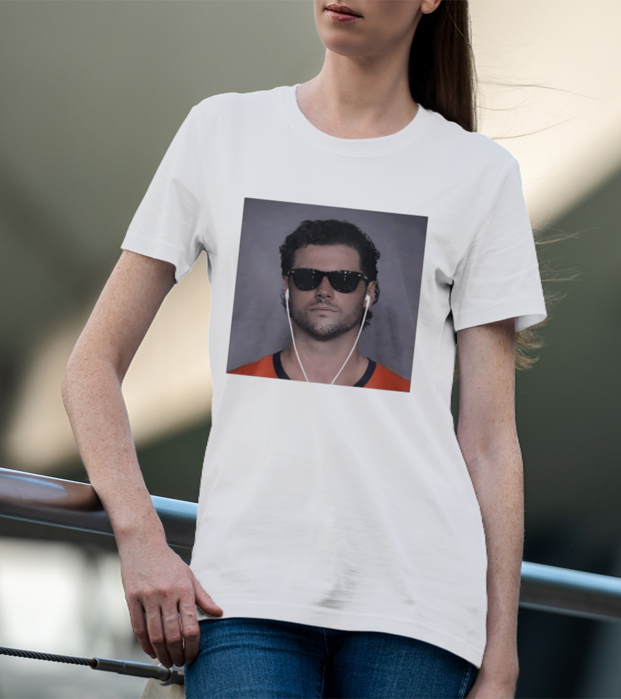 Jarrett Stidham Sunglasses And Earbuds Denver Broncos Orange T-Shirt