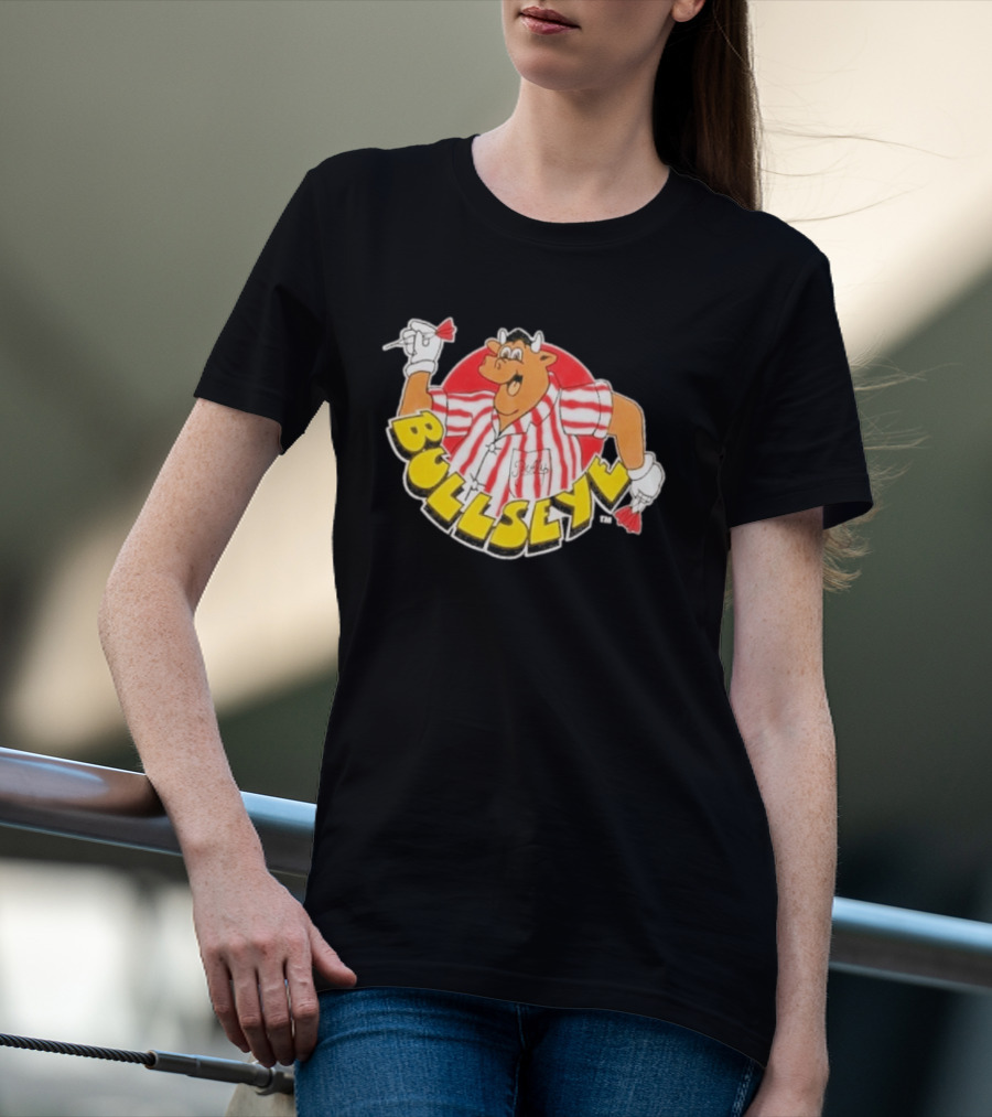 Bullseye Cartoon Bull With Darts Red And White Stripes T-Shirt