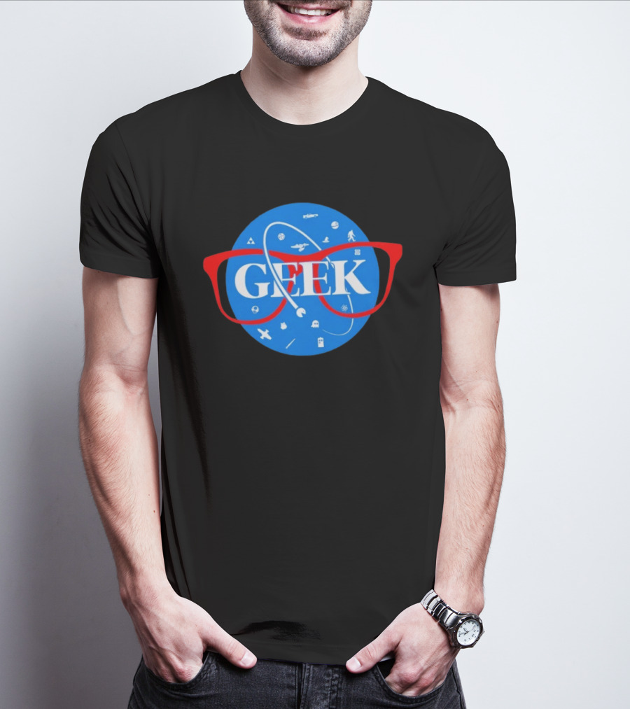 Geek Glasses Space Icons Distressed Patch T-Shirt