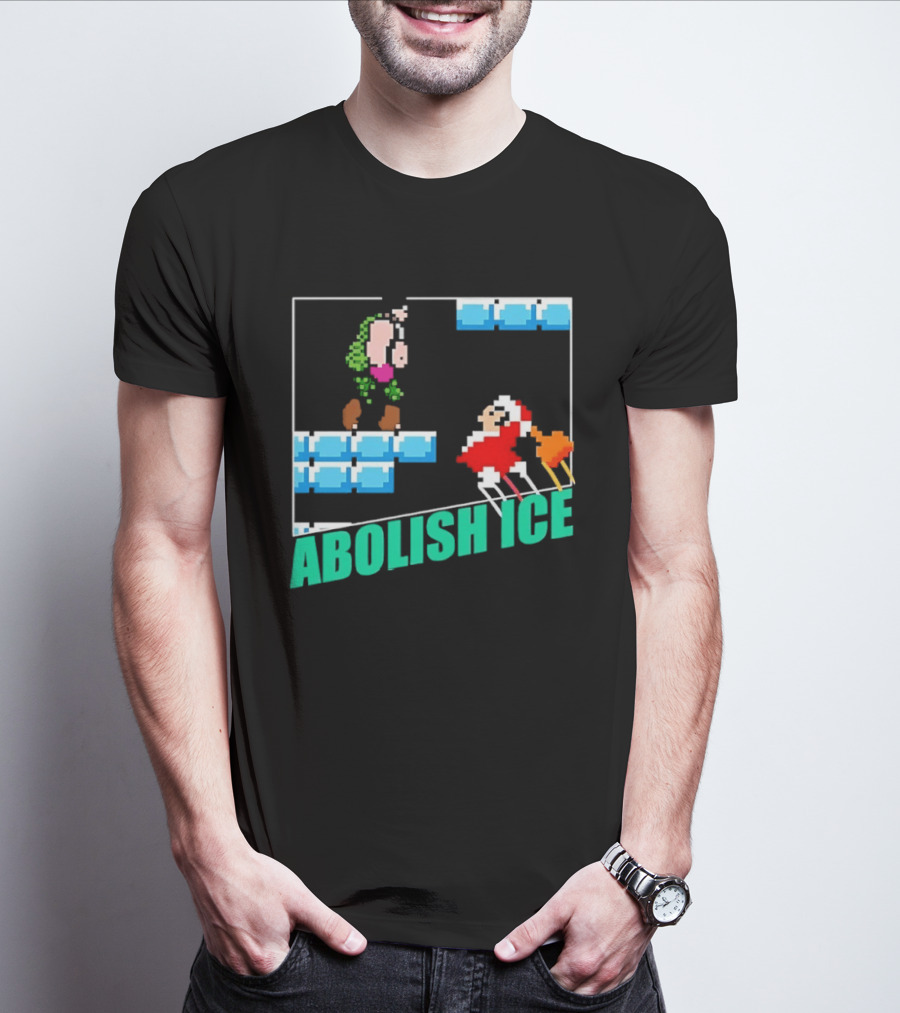 Abolish ICE Super Mario Style Pixel Art USA Retro Gaming T-Shirt