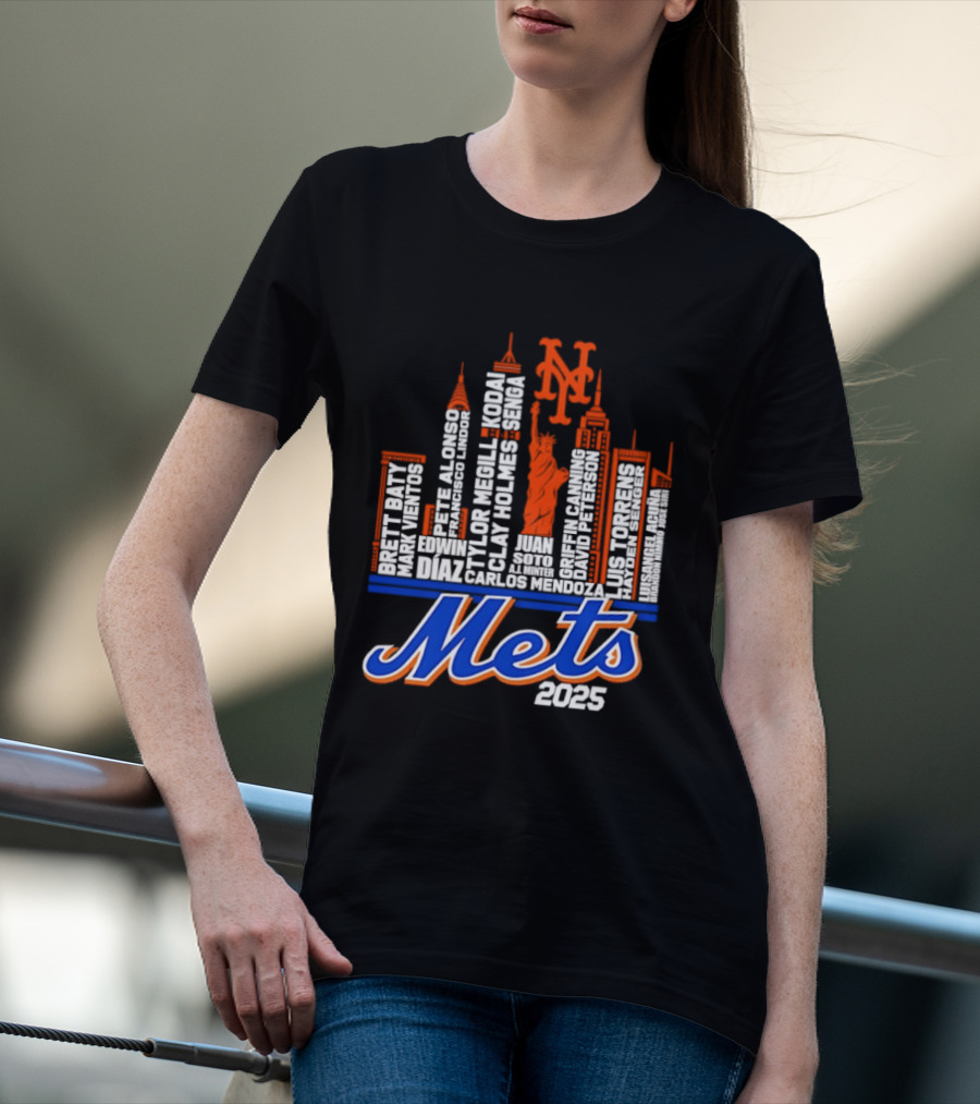 New York Mets Players City Skyline 2025 T-Shirt