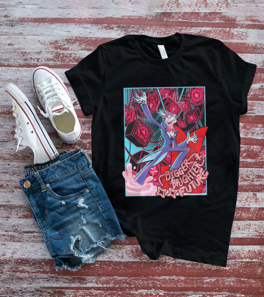 Bigger Brighter Future Character With Energetic Imagery And Vintage TV Motif T-Shirt
