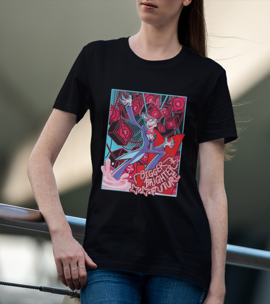 Bigger Brighter Future Character With Energetic Imagery And Vintage TV Motif T-Shirt