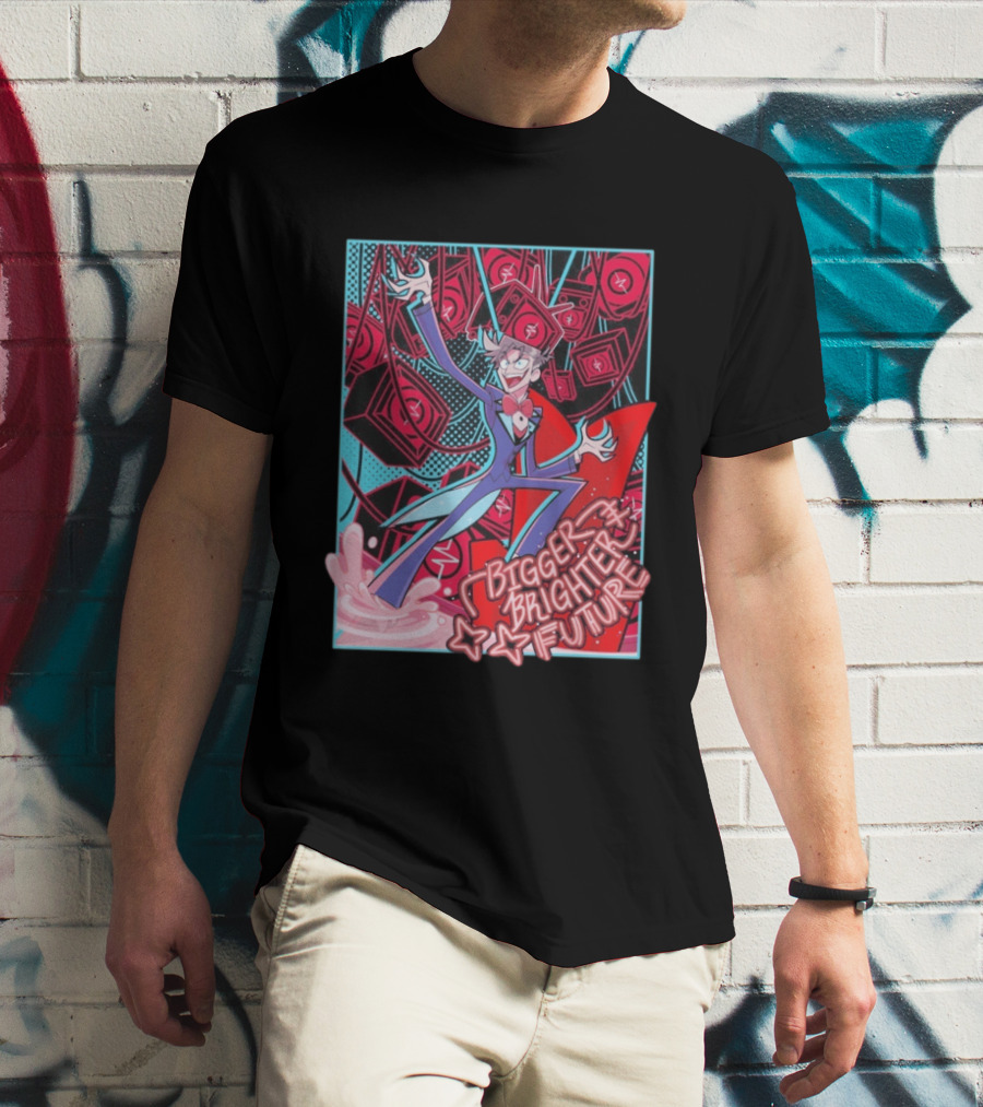 Bigger Brighter Future Character With Energetic Imagery And Vintage TV Motif T-Shirt