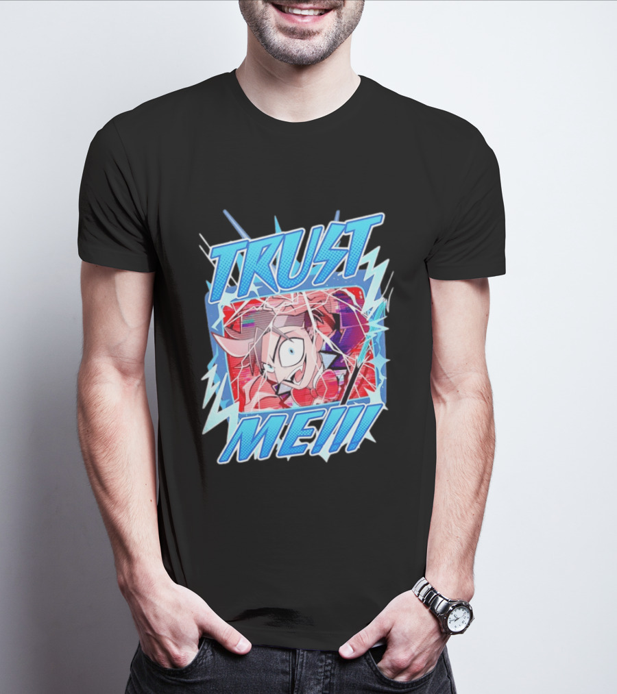 Hazbin Hotel Trust Me Cartoon Expression Blue Lightning T-Shirt