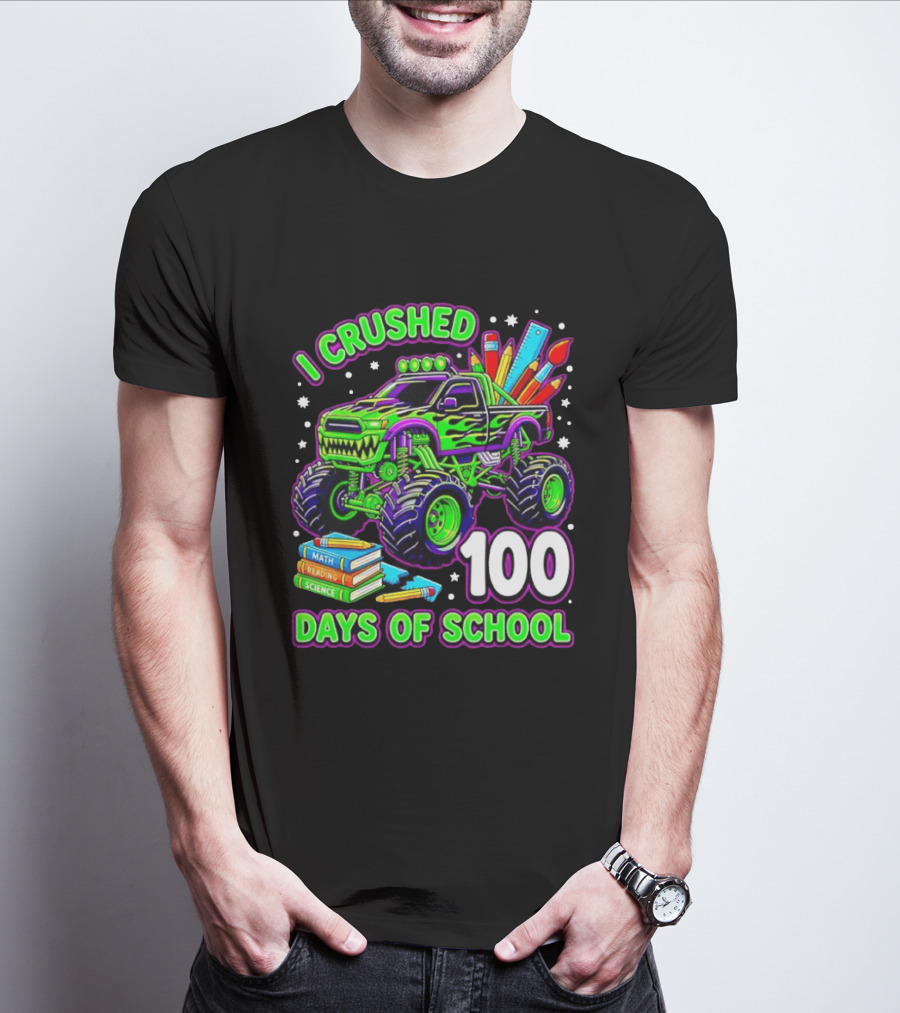 I Crushed 100 Days Of School Monster Truck Math Reading Science Book T-Shirt