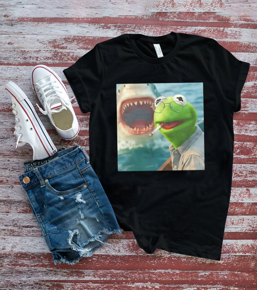 Kermit Smoking With Jaws Shark Movie T-Shirt