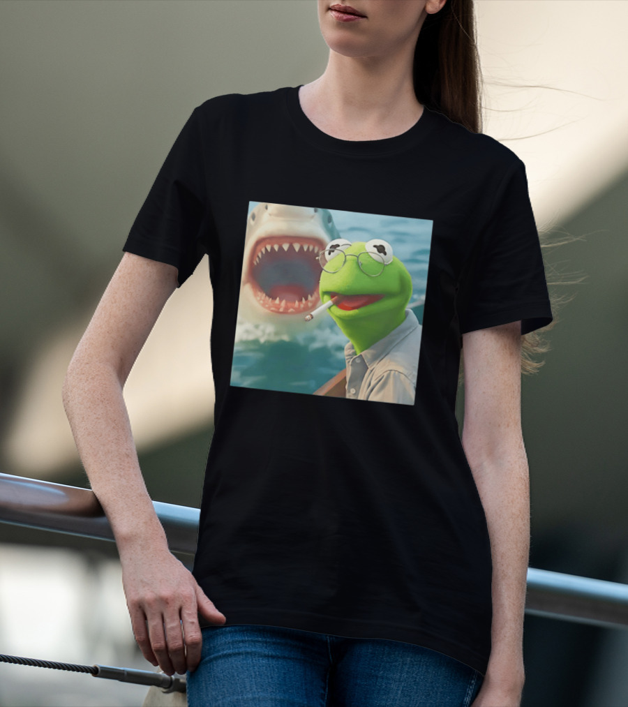 Kermit Smoking With Jaws Shark Movie T-Shirt