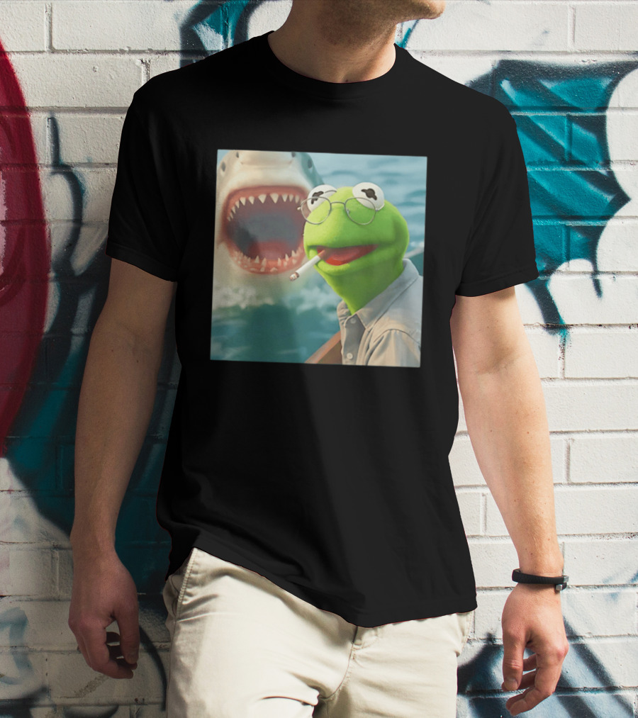 Kermit Smoking With Jaws Shark Movie T-Shirt