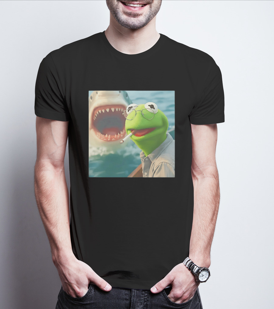 Kermit Smoking With Jaws Shark Movie T-Shirt