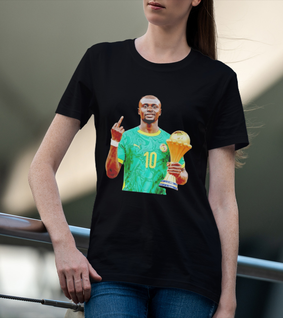 Sadio Mane Number 10 Senegal Jersey Holding Trophy Middle Finger T-Shirt