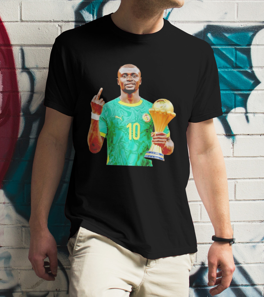 Sadio Mane Number 10 Senegal Jersey Holding Trophy Middle Finger T-Shirt
