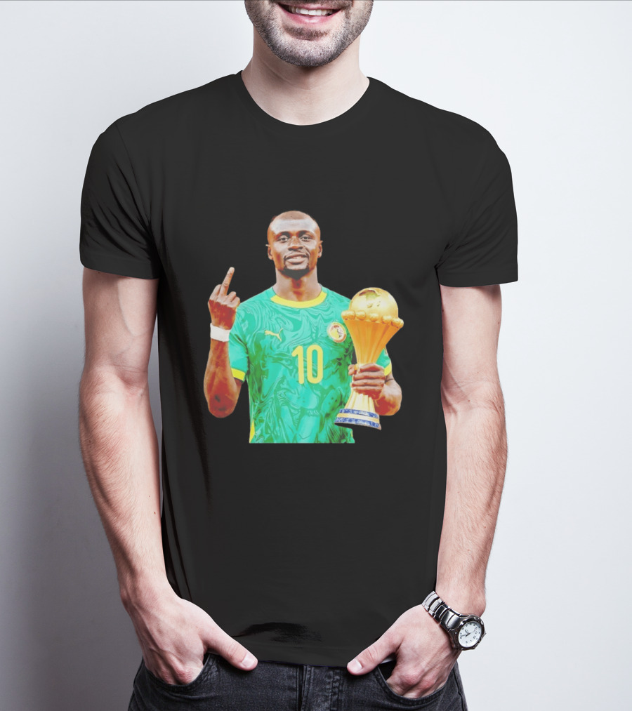 Sadio Mane Number 10 Senegal Jersey Holding Trophy Middle Finger T-Shirt