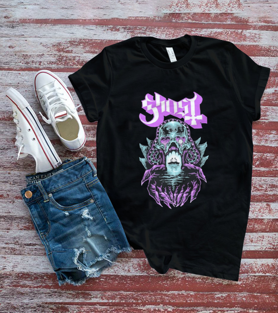 Ghost Tunnel Love Skull With Purple Heart Eyes And Ship T-Shirt