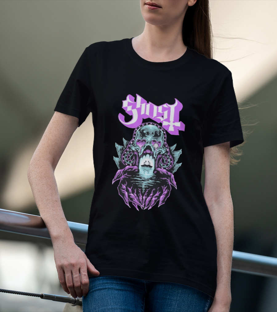 Ghost Tunnel Love Skull With Purple Heart Eyes And Ship T-Shirt