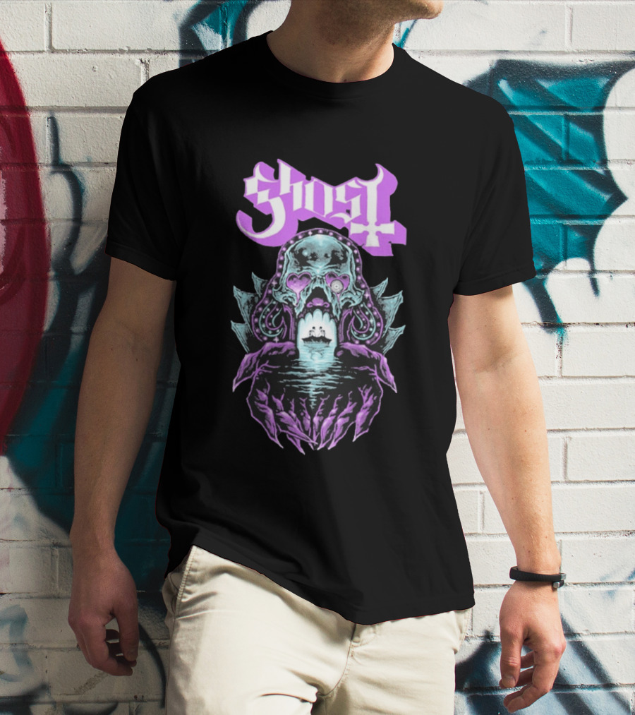 Ghost Tunnel Love Skull With Purple Heart Eyes And Ship T-Shirt