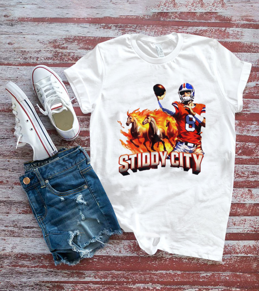 Denver Broncos Stiddy City Quarterback And Horses In Flames T-Shirt