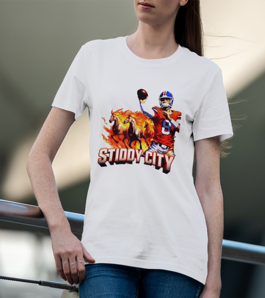 Denver Broncos Stiddy City Quarterback And Horses In Flames T-Shirt