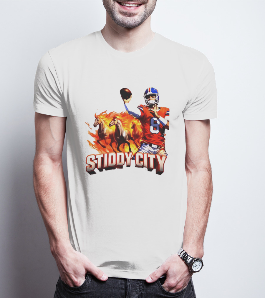 Denver Broncos Stiddy City Quarterback And Horses In Flames T-Shirt