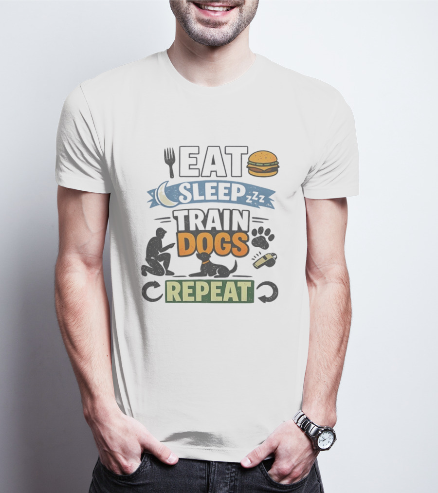Eat Sleep Train Dogs Repeat Dog Lover Humor Funny Pet Obsession T-Shirt