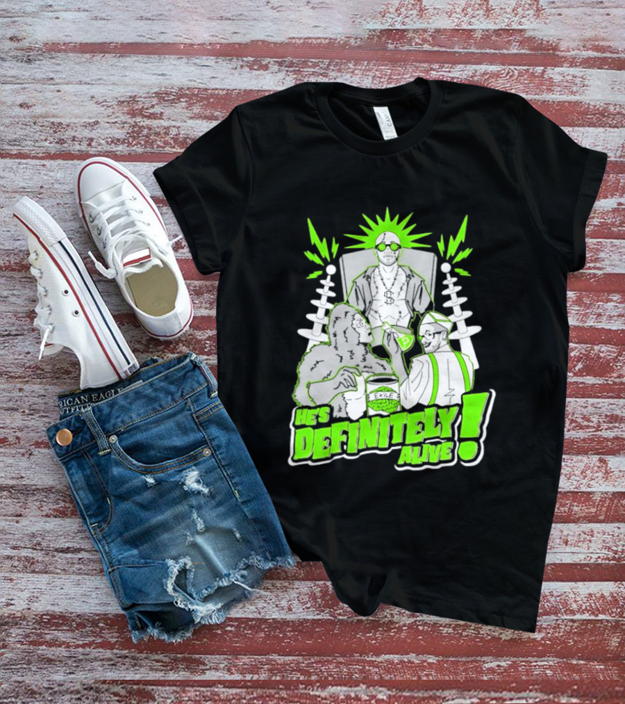He's Definitely Alive Exile Bright Green Highlights Gorilla And Scientist T-Shirt