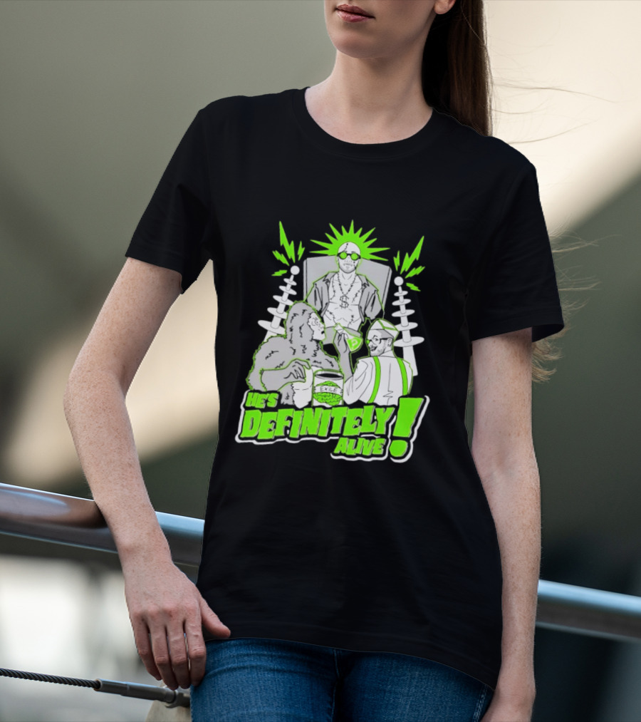 He's Definitely Alive Exile Bright Green Highlights Gorilla And Scientist T-Shirt
