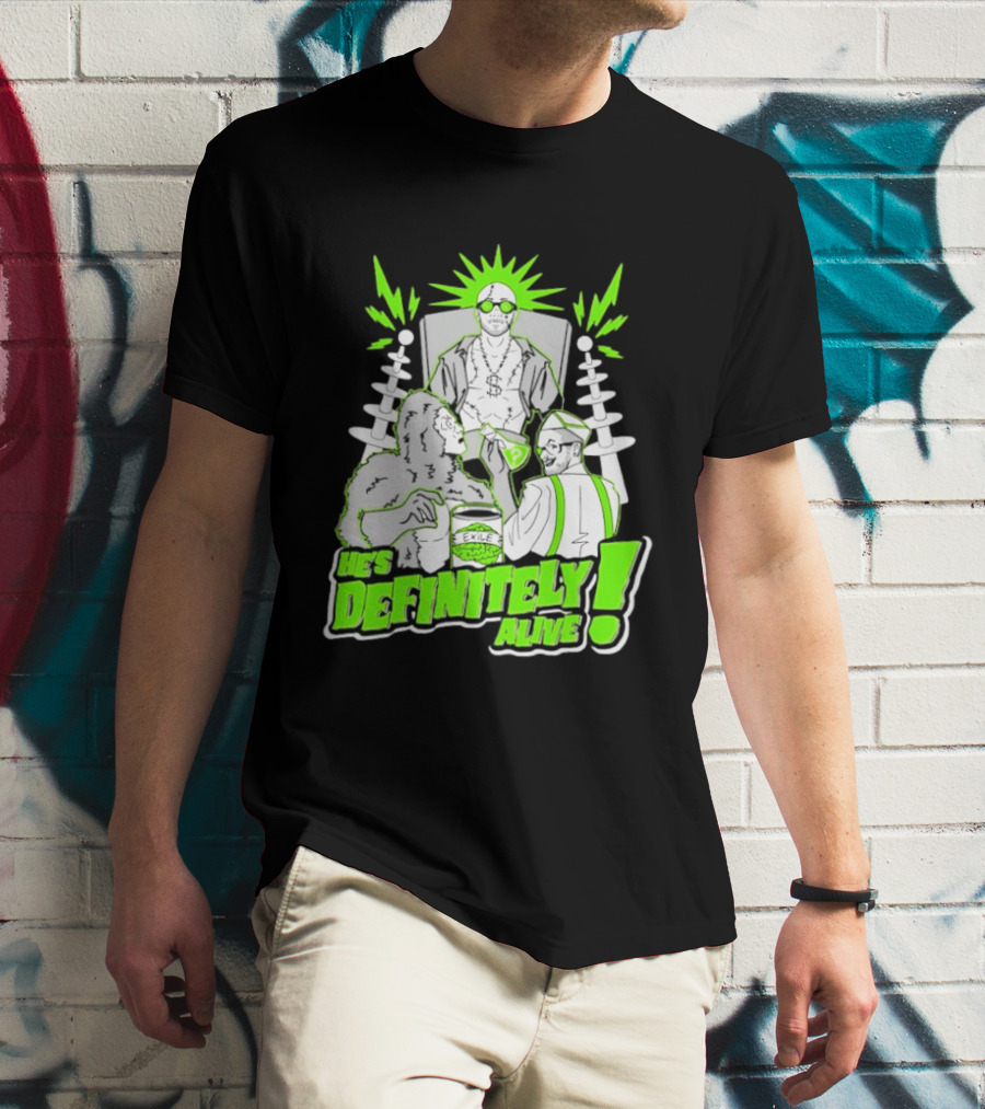 He's Definitely Alive Exile Bright Green Highlights Gorilla And Scientist T-Shirt