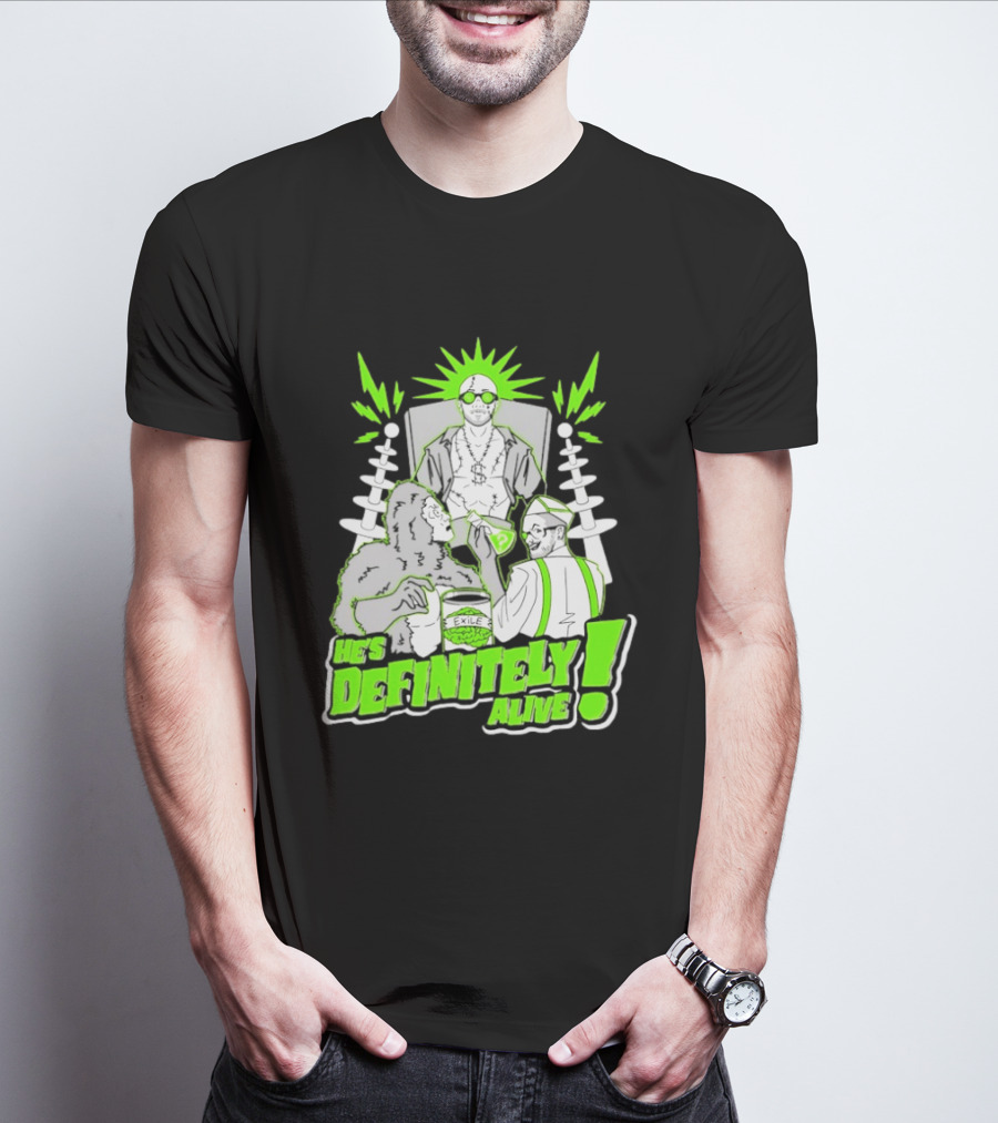 He's Definitely Alive Exile Bright Green Highlights Gorilla And Scientist T-Shirt