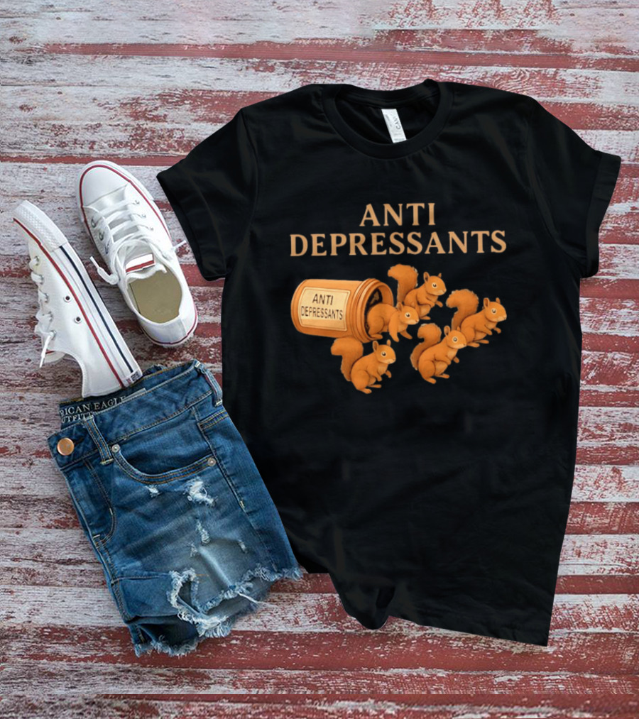 Squirrel Anti Depressants Funny Squirrels In Bottle T-Shirt
