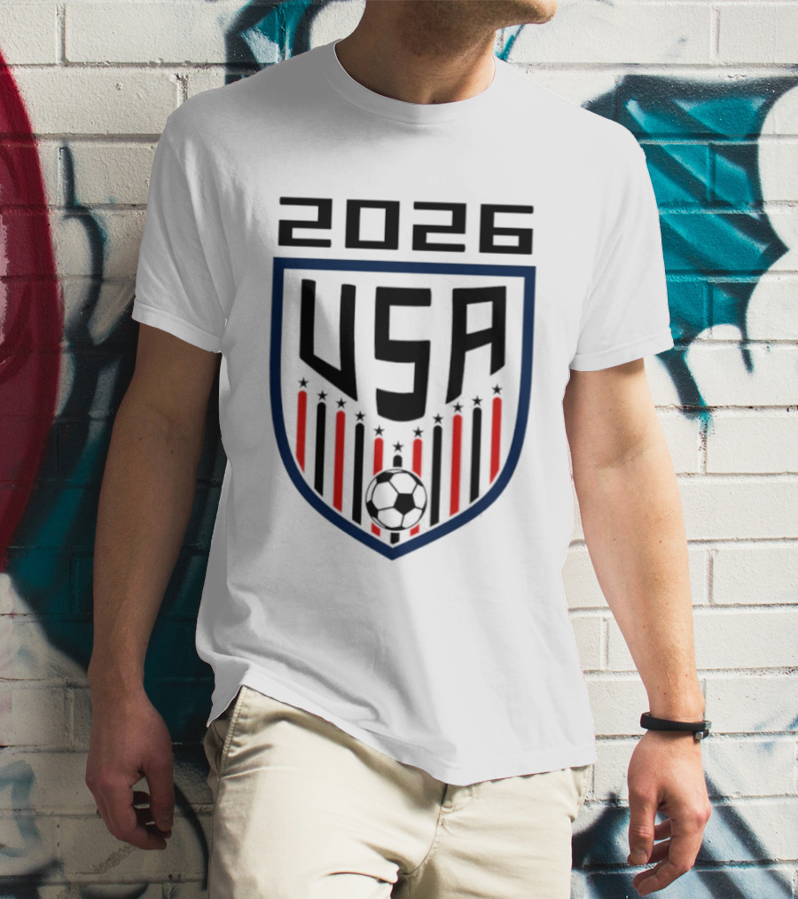 USA 2026 Soccer Emblem With Stars And Stripes Ball T-Shirt