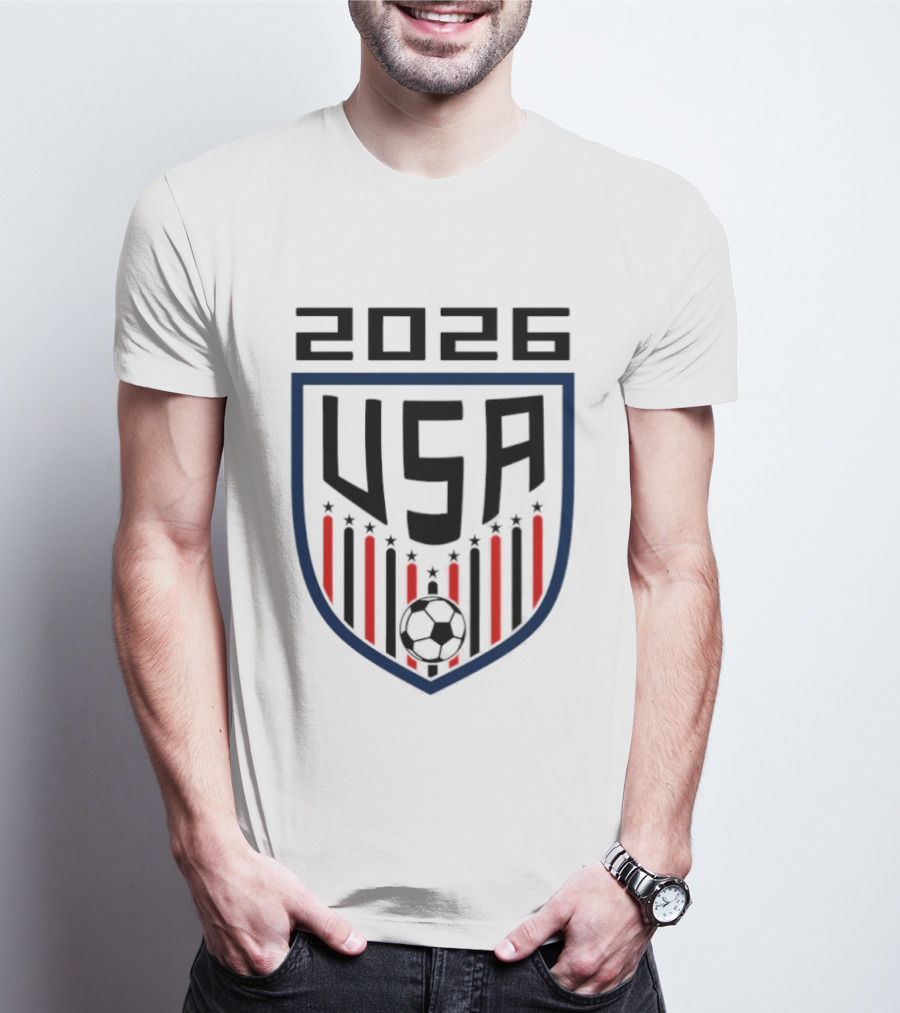 USA 2026 Soccer Emblem With Stars And Stripes Ball T-Shirt