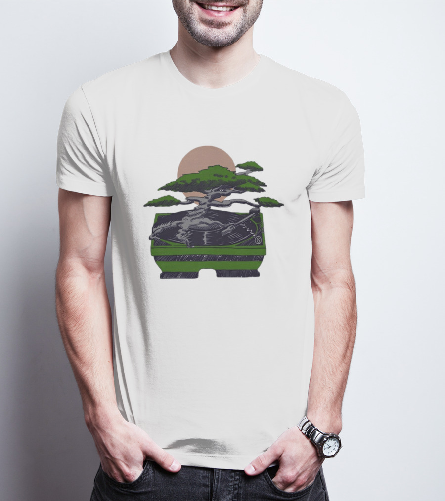 Zach Dempsey Bonsai Record Turntable Moon T-Shirt