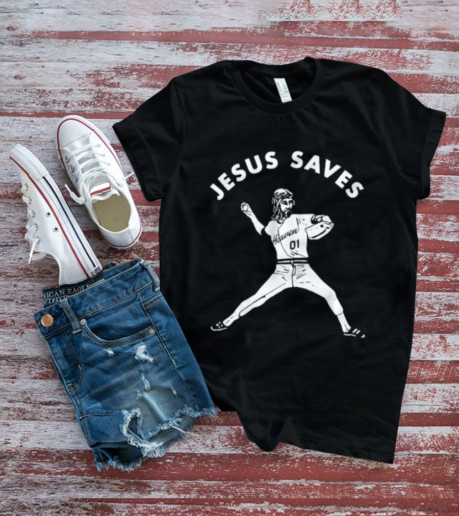 Jesus Saves 01 Baseball Pitcher Heavenly Religious Message T-Shirt