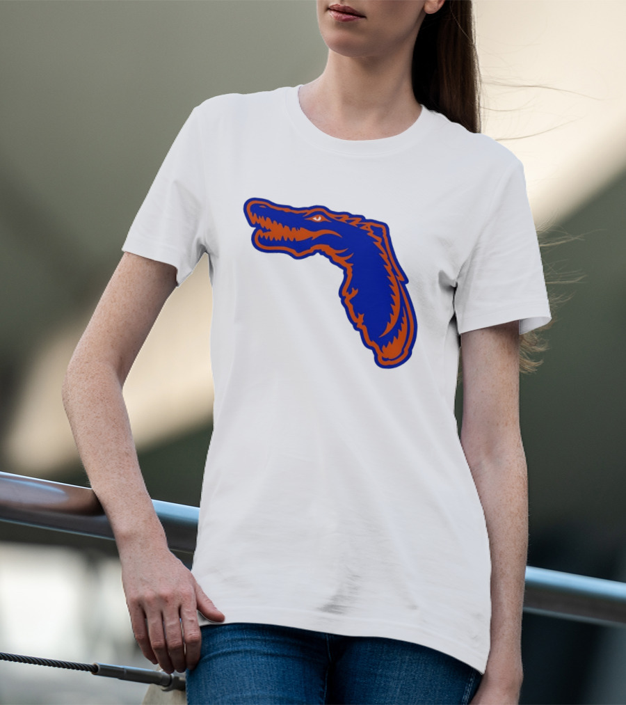 Florida Gators State Shape Blue Orange Gator Map T-Shirt