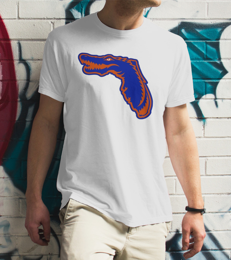 Florida Gators State Shape Blue Orange Gator Map T-Shirt