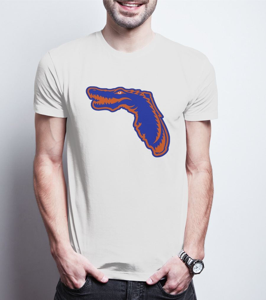 Florida Gators State Shape Blue Orange Gator Map T-Shirt