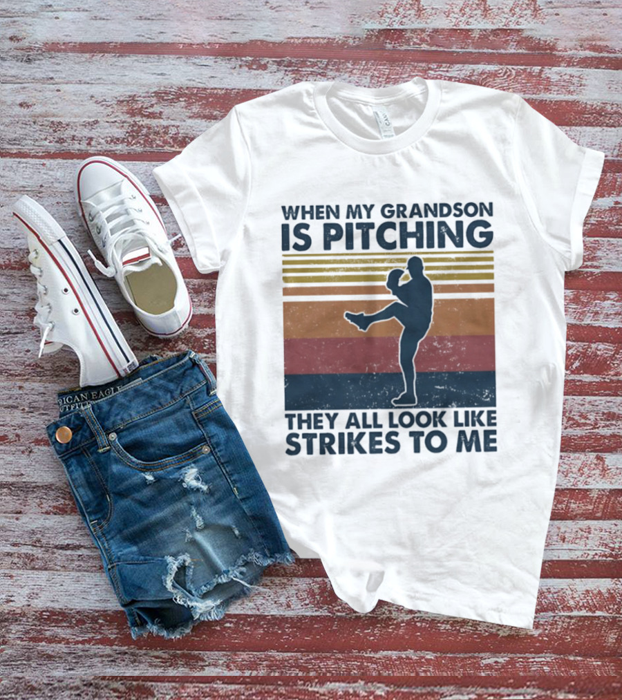 Grandson Pitching Baseball Strikes T-Shirt
