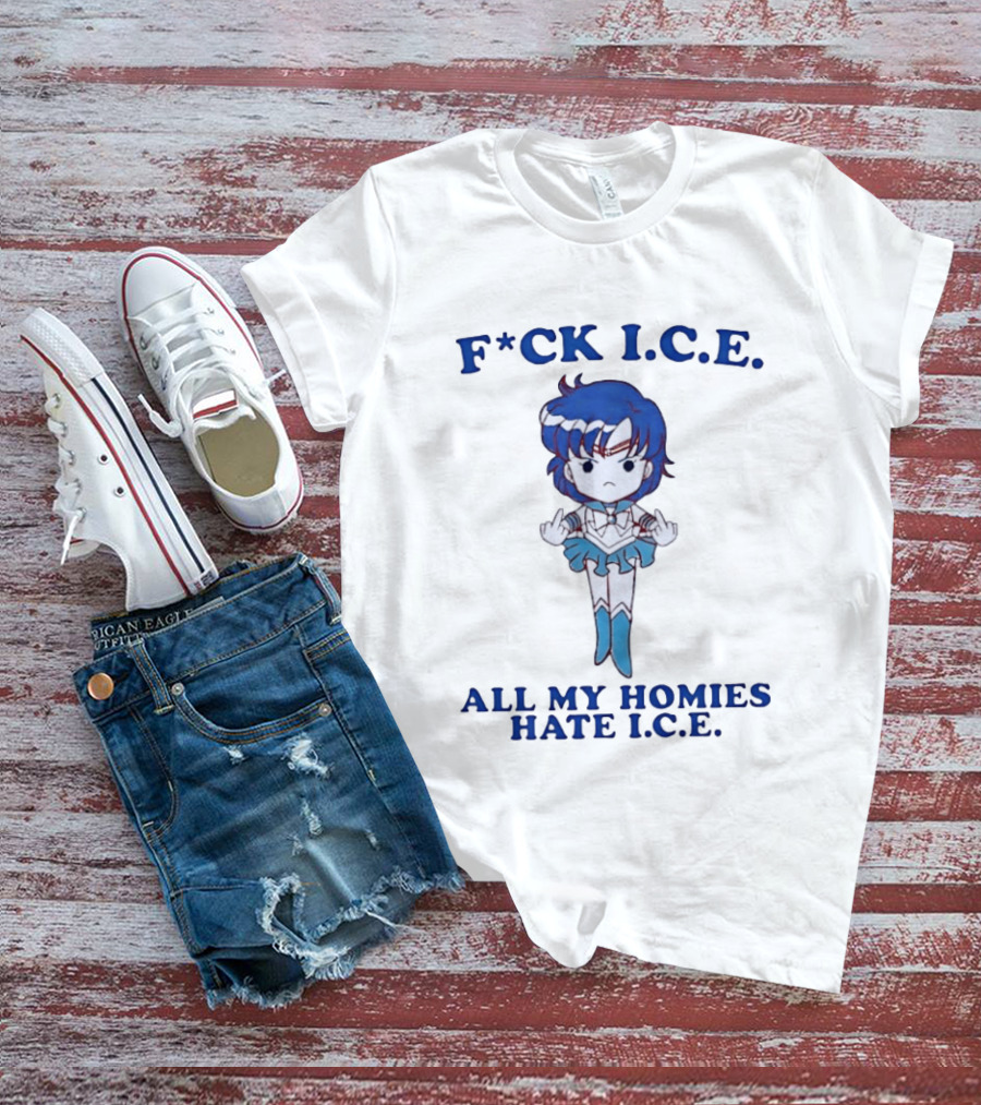 F*ck I.C.E. All My Homies Hate I.C.E. Sailor Mercury Middle Fingers T-Shirt