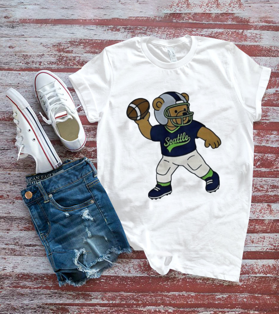 Teddy Bear Football Player Throwing Ball Seattle T-Shirt