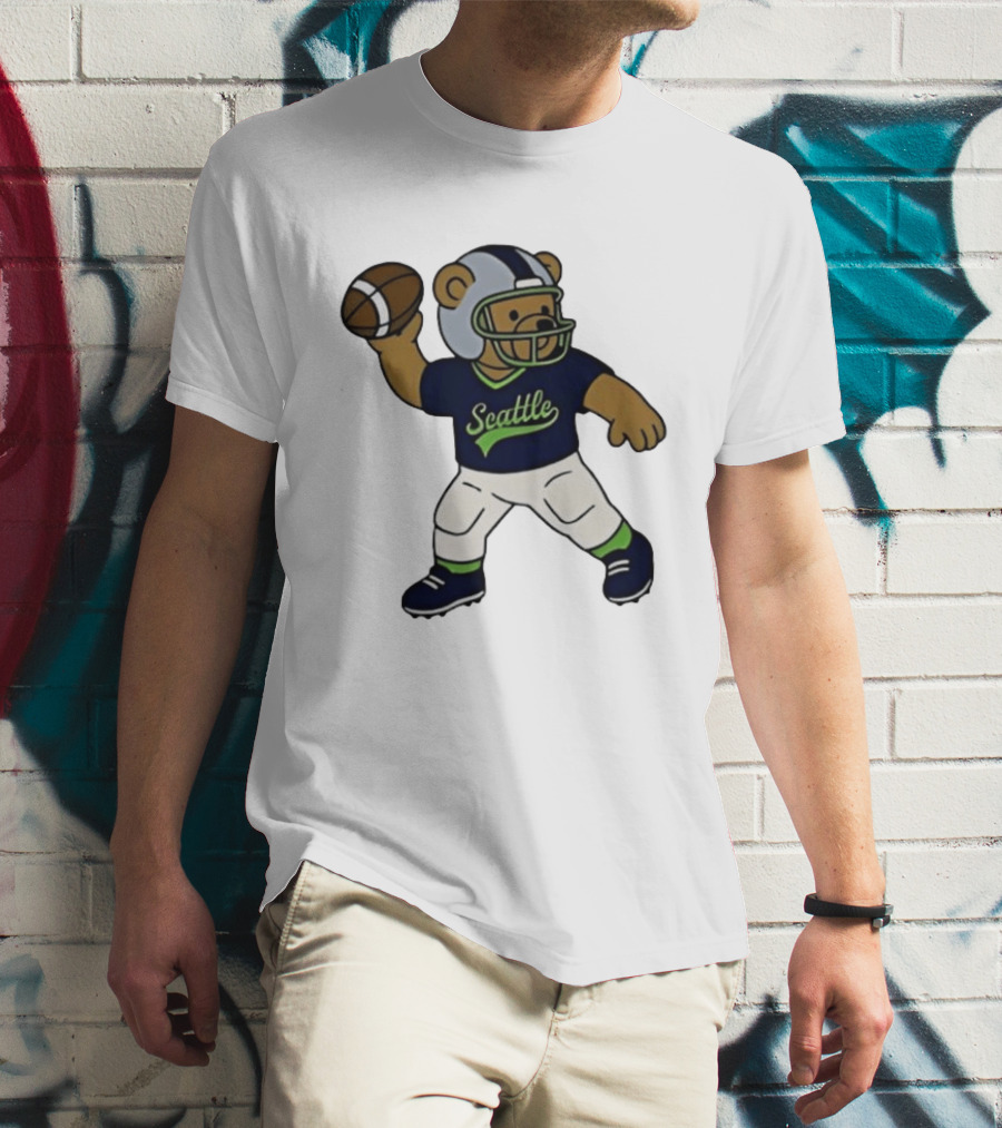 Teddy Bear Football Player Throwing Ball Seattle T-Shirt