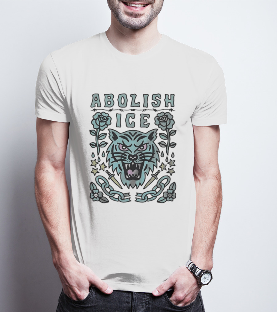 Tiger Abolish ICE Tattoo Chains Roses And Stars T-Shirt