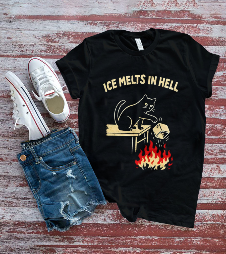 Ice Melts In Hell Cat With Fire And Ice Cube T-Shirt