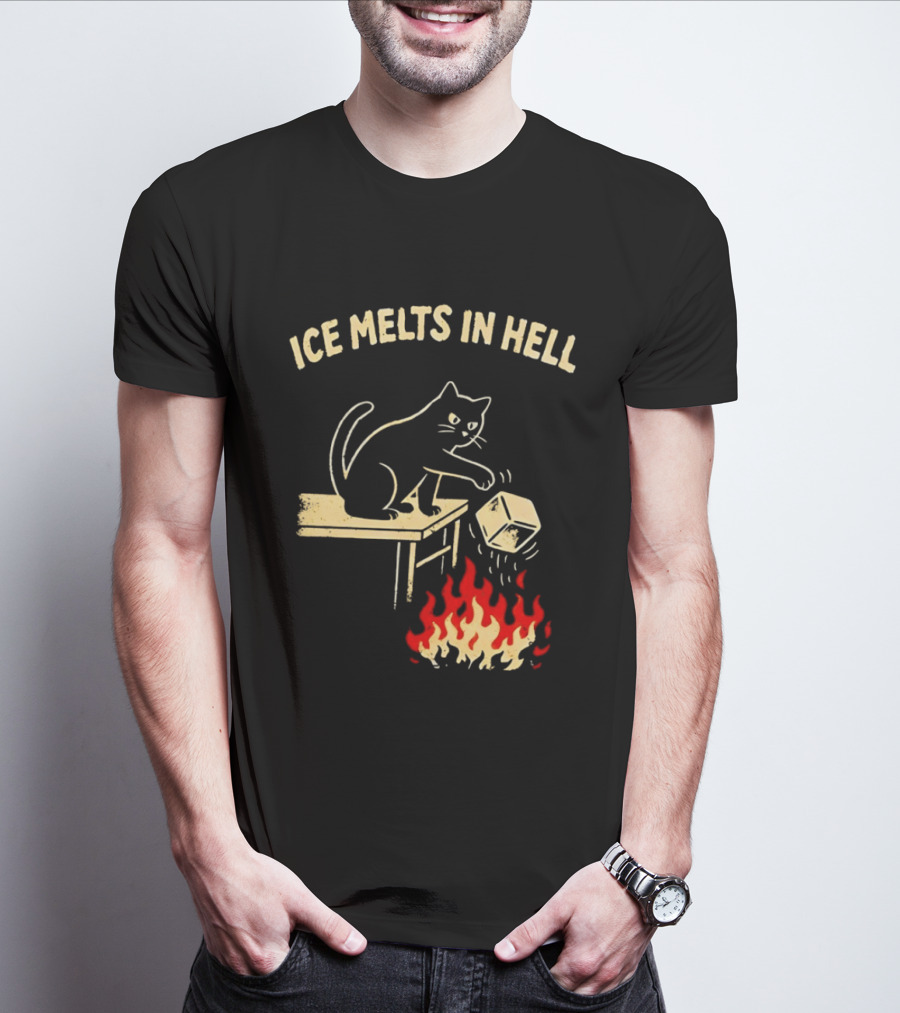 Ice Melts In Hell Cat With Fire And Ice Cube T-Shirt
