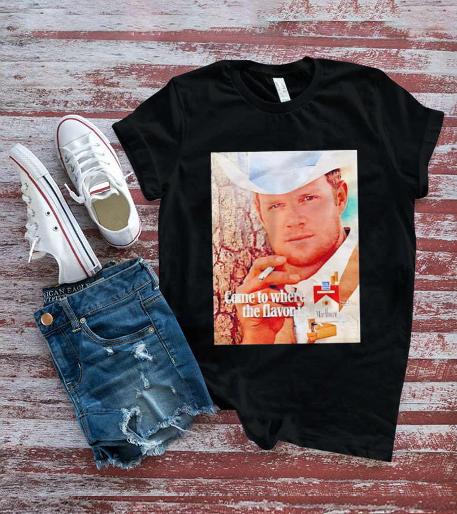 Come To Where The Flavor Is Marlboro Man Cowboy White Hat Cigarette T-Shirt