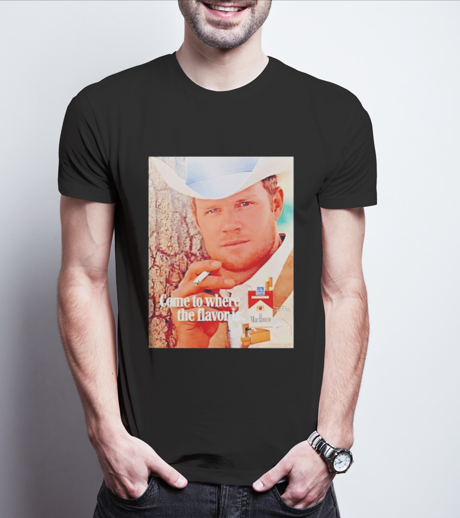 Come To Where The Flavor Is Marlboro Man Cowboy White Hat Cigarette T-Shirt