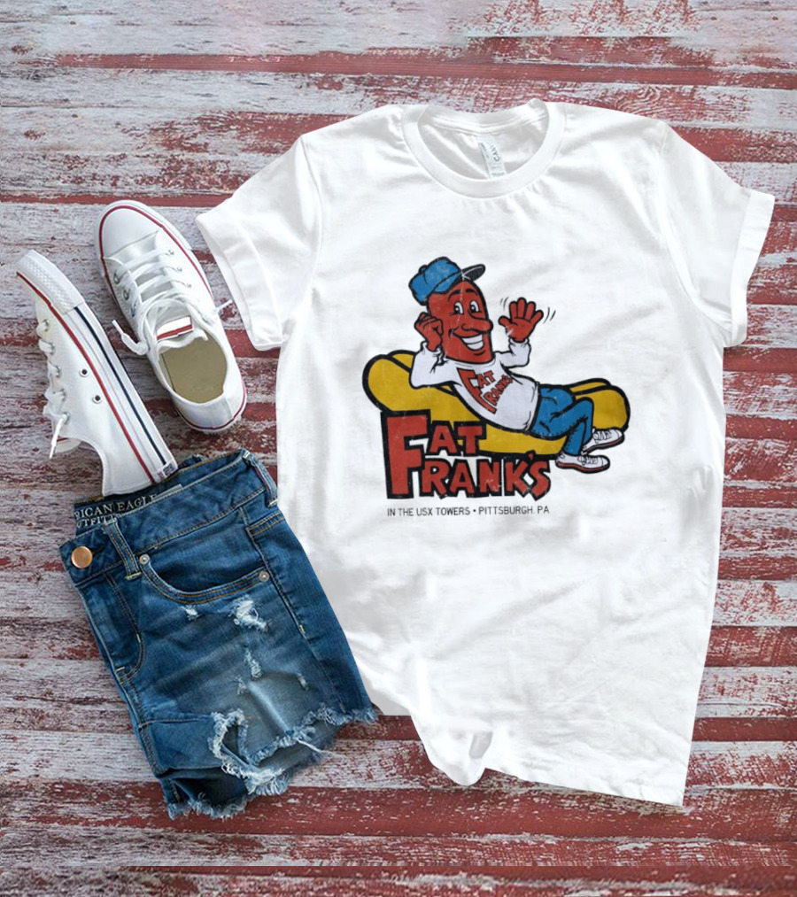 Fat Frank's In The USX Towers Pittsburgh PA Hot Dogs Retro Cartoon T-Shirt
