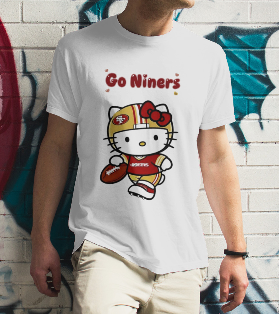Go Niners SF Oval Gold Helmet Jersey Hello Kitty Football Bow T-Shirt