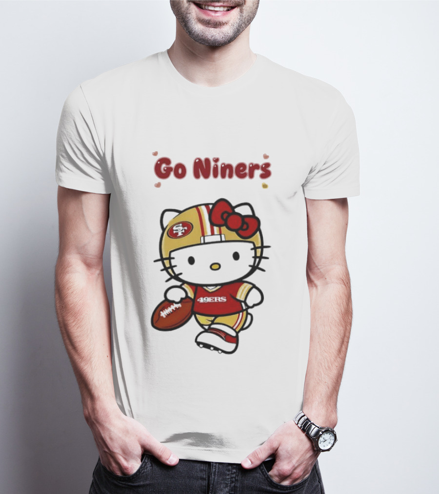 Go Niners SF Oval Gold Helmet Jersey Hello Kitty Football Bow T-Shirt