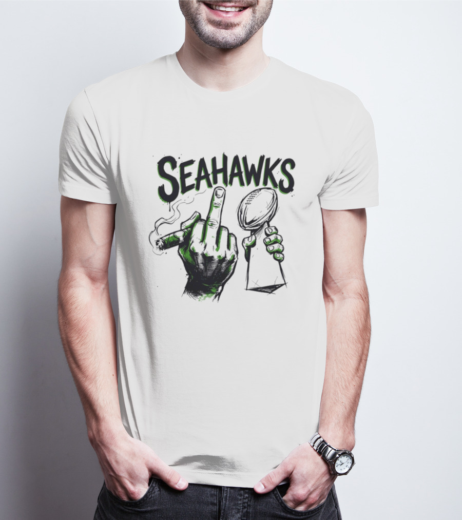 Seahawks Middle Finger Smoking Trophy 2025 T-Shirt